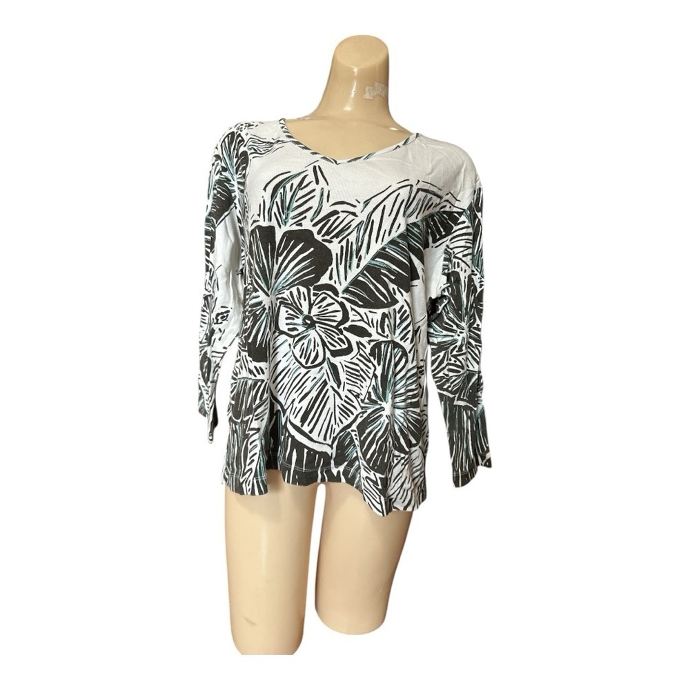 Chicos Floral Black and White Women's Top, Sz 3